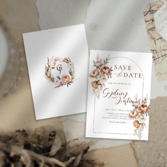 Save The Date Mariage Floral Campagnard et Effrayant Pampas (Créateur téléchargé)