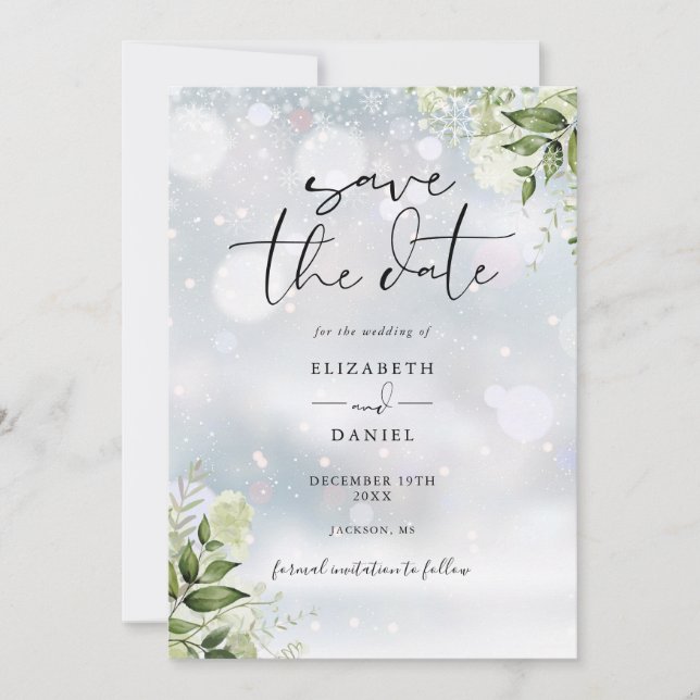 Save The Date Mariage Floral Code QR de la Végétation d'Hiver (Devant)