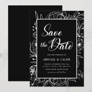 Save The Date Mariage floral croisé noir et blanc