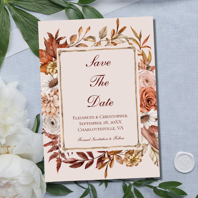 Save The Date Mariage floral d'automne Terracotta en pêche et ma (Créateur téléchargé)