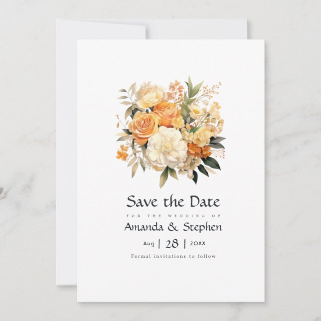 Save The Date Mariage floral de Champagne et d'Ivoire (Devant)