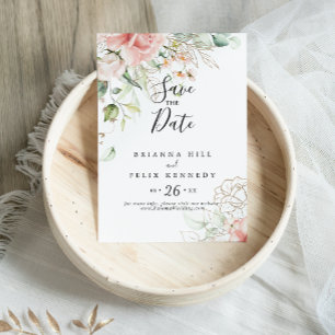 Save The Date Mariage floral de feuillage vert or