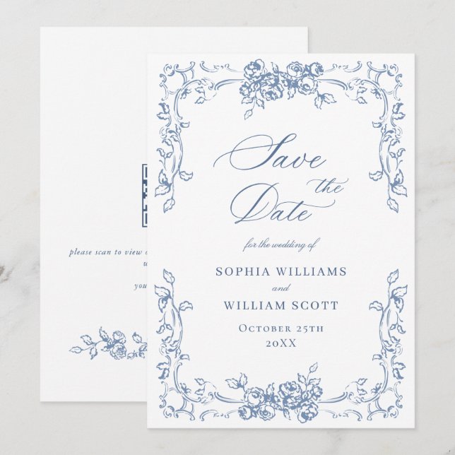 Save The Date Mariage Floral de la Renaissance (Devant / Derrière)
