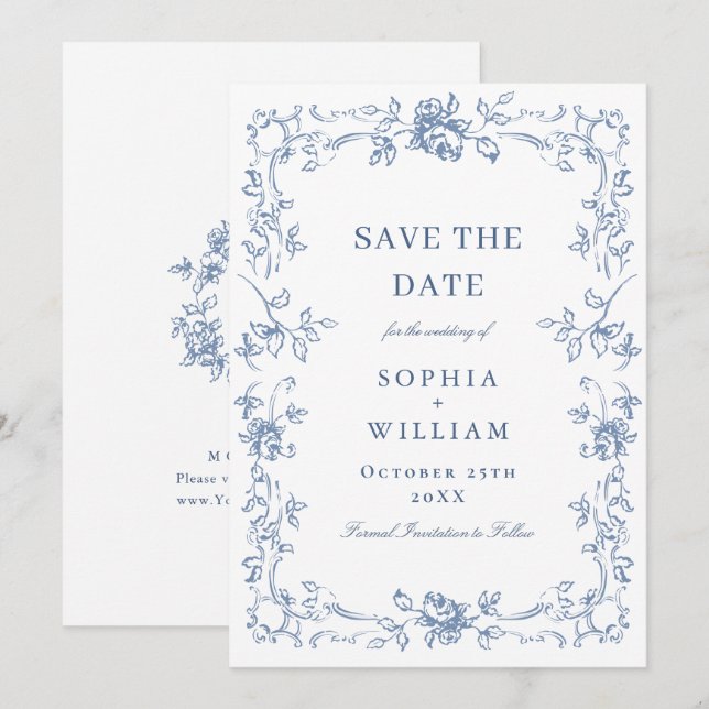 Save The Date Mariage Floral de la Renaissance (Devant / Derrière)