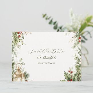 Save The Date Mariage Floral de Noël Élégant