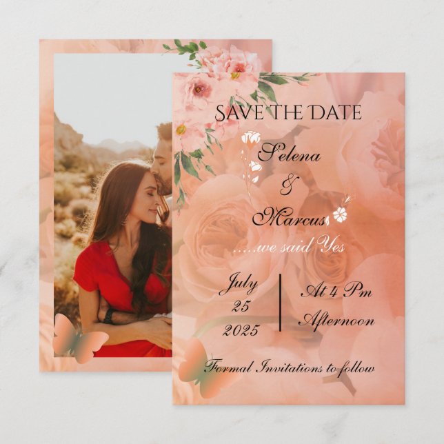 Save The Date Mariage floral de Peach Fuzz Enregistrer la date (Devant / Derrière)