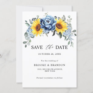 Save The Date Mariage Floral de Tournesol Pivoine Ardoise Bleu P
