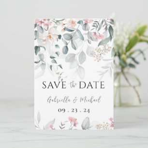 Save The Date Mariage Floral de Végétation à l'Aquarelle Rose