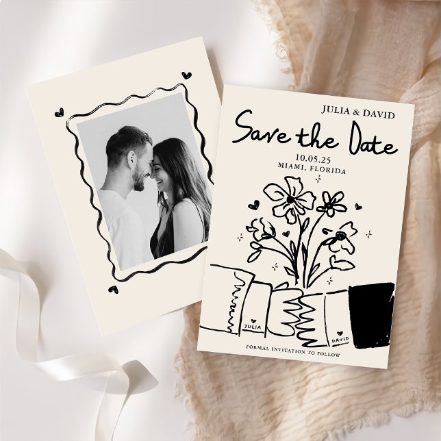 Save The Date Mariage Floral Dessiné à la Main Fantaisiste Enreg (Créateur téléchargé)