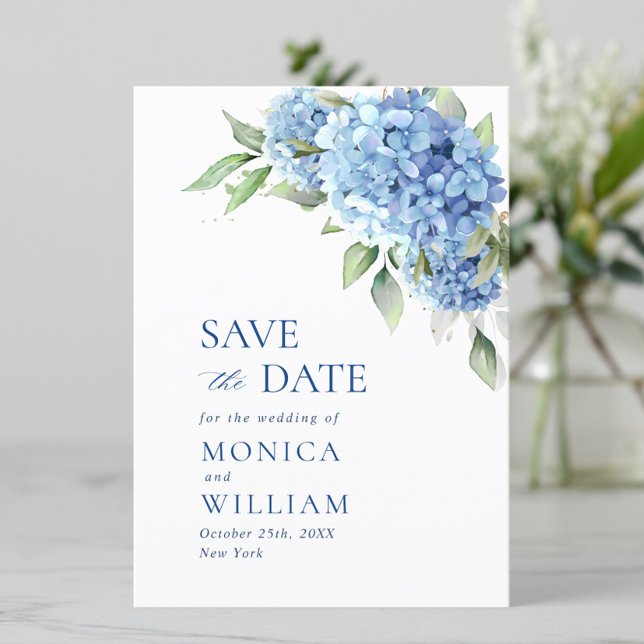 Save The Date Mariage Floral Élégant Hydrangea Bleu (Créateur téléchargé)