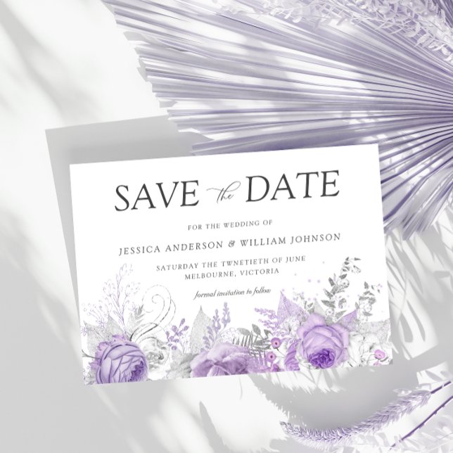 Save The Date Mariage Floral Enchanté Argent et Lavande  (Créateur téléchargé)