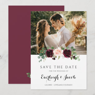 Save The Date Mariage Floral Eucalyptus Rose Bourgogne