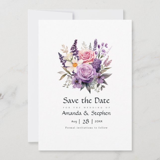 Save The Date Mariage floral Lavender numérique (Devant)