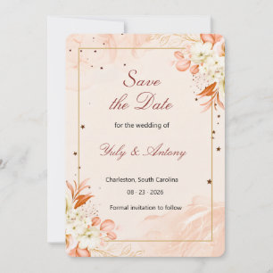 Save The Date Mariage Floral Magique Stellaire en Terracotta