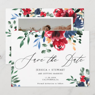 Save The Date Mariage floral marine bordeaux rustique enregistre