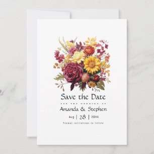 Save The Date Mariage floral marron et jaune