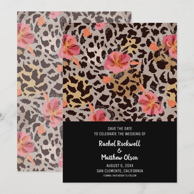 Save The Date Mariage floral moderne Poster de animal Enregistre (Devant / Derrière)
