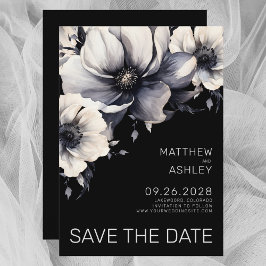 Save The Date Mariage floral noir blanc moderne