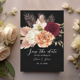 Save The Date Mariage floral noir de Bourgogne