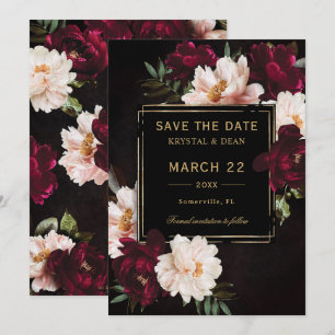 Save The Date Mariage floral noir noir foncé Moody Bourgogne