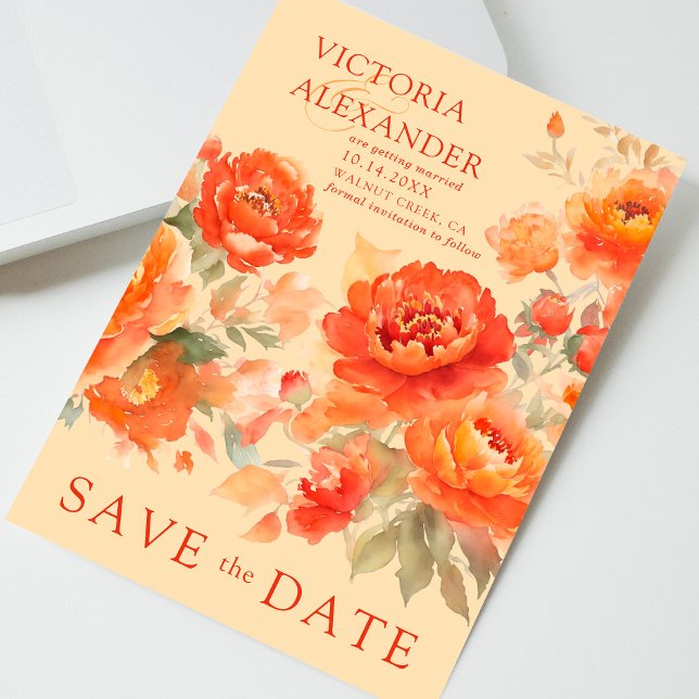 Save The Date Mariage Floral Orange Brûlé  (Créateur téléchargé)