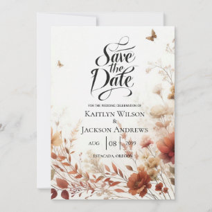Save The Date Mariage Floral Papillons Boho Brun