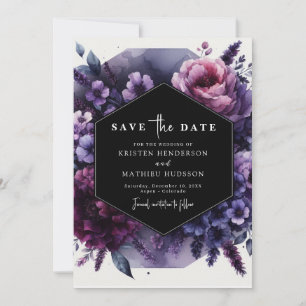 Save The Date Mariage floral pourpre fleuri en fleurs