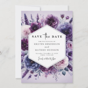 Save The Date Mariage floral pourpre numérique en fleur
