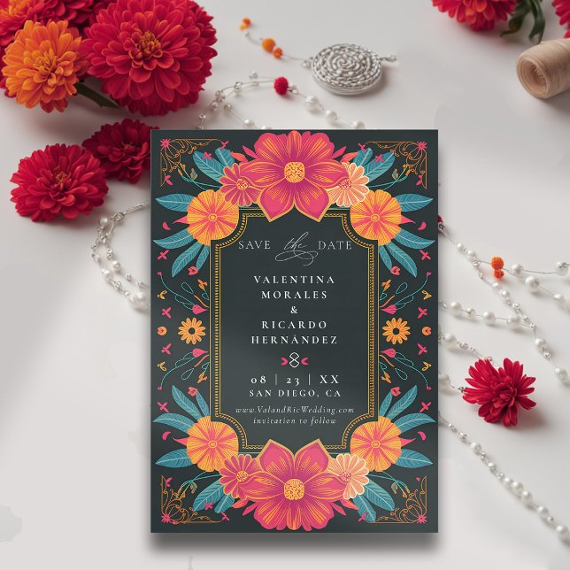 Save The Date Mariage Floral Rancho rustique mexicain (rancho mexican wedding save the date fiesta hacienda illustration floral elegant modern frame)