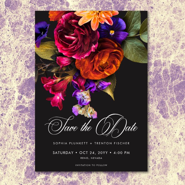 Save The Date Mariage Floral Récolte Vibrant Élégant et Maussade (Elegant Moody Vibrant Harvest Floral Wedding Save The Date)