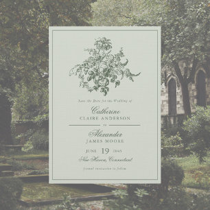 Save The Date Mariage Floral Romantique Élégant Vert Sauge Vinta