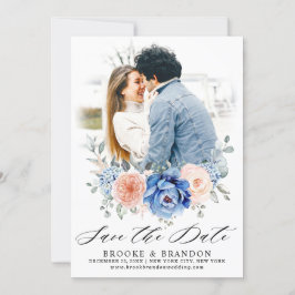 Save The Date Mariage floral rose bleu marine