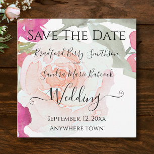 Save The Date Mariage floral rose et vert Sage