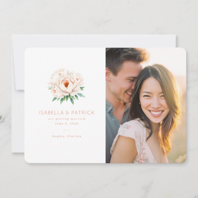 Save The Date Mariage Floral Rose Joyeux (Devant)