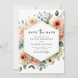 Save The Date Mariage floral rose non-photo