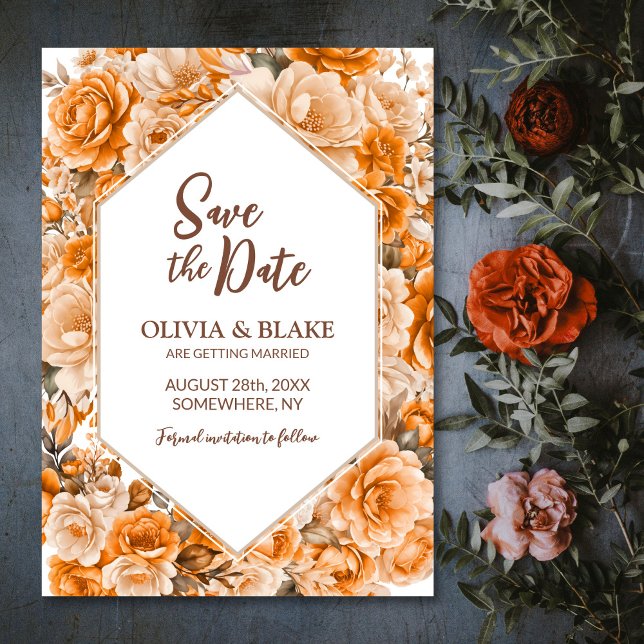 Save The Date Mariage Floral Rose Orange (Créateur téléchargé)