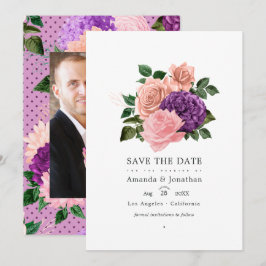 Save The Date Mariage floral rose pêche et lavande violet