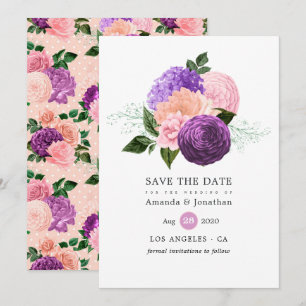 Save The Date Mariage Floral Rose Pêche et Lavande Violet