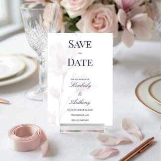 Save The Date Mariage Floral Rose Poudrée Romantique Classique
