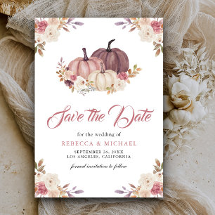 Save The Date Mariage Floral Rose Poussiéreuse Citrouille Rose