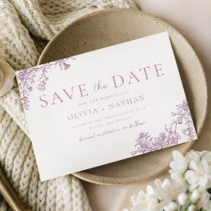 Save The Date Mariage Floral Rose Poussiéreux Classique Vintage