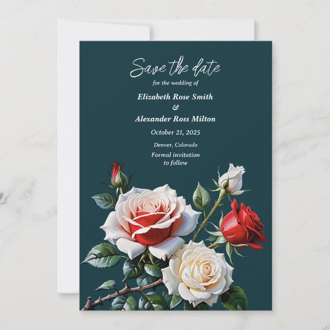 Save The Date Mariage floral rose rose foncé (Devant)