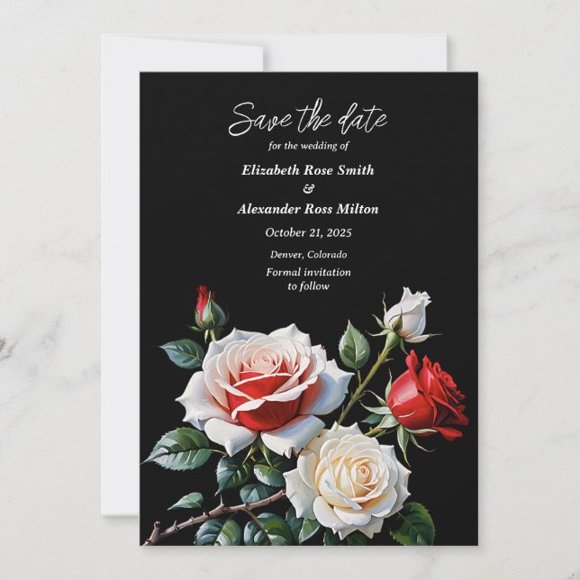 Save The Date Mariage floral rose rose foncé (Devant)