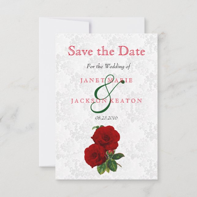 Save The Date Mariage Floral Rose Rouge Profond - Enregistrer La (Devant)