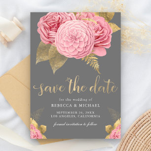 Save The Date Mariage floral rose rouge rustique