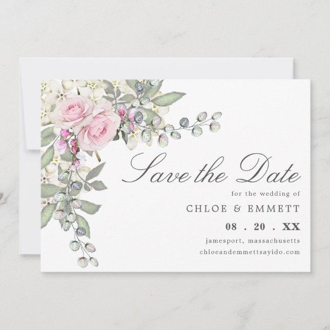 Save The Date Mariage floral rose rustique Enregistrer la date (Devant)