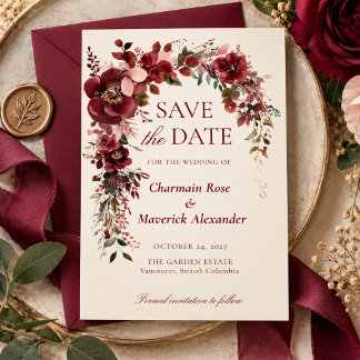Save The Date Mariage Floral Rouge Bourgogne