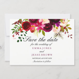 Save The Date Mariage Floral Rouge Bourgogne Enregistrer La Cart