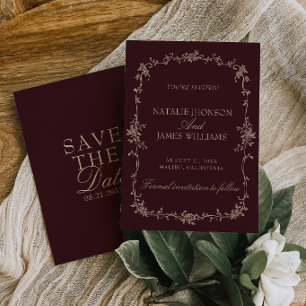 Save The Date Mariage Floral Tamarin Bourgeoisie Rétro Bourgogne