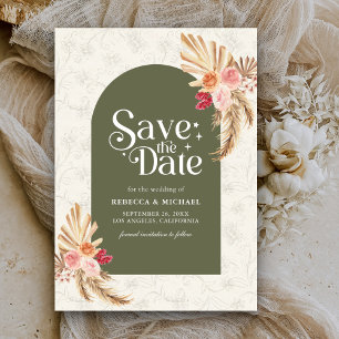 Save The Date Mariage floral terreux Pampas vert sauge